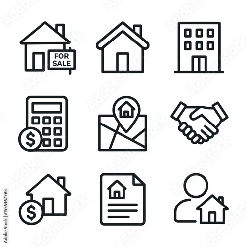 Real estate vector icons set. Outline symbols. Line design