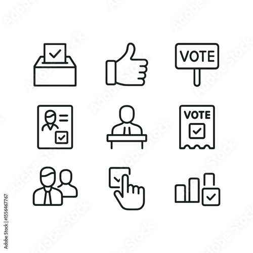 Civic elections vector icons. Outline symbols. Line design