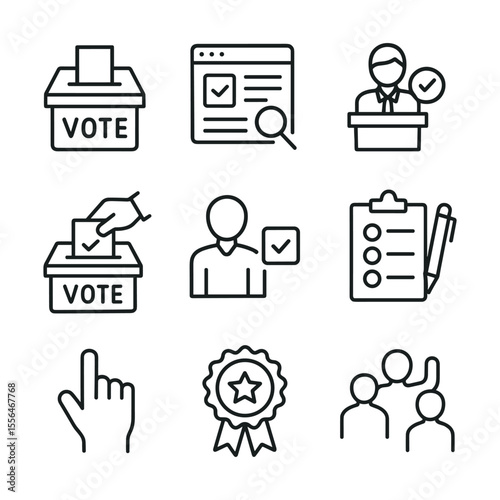 Voting and elections icons. Outline symbols. Line design