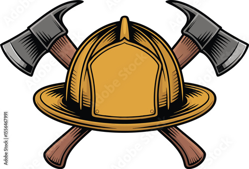 Firefighter helmet and axes vector illustration emblem of protection and courage for firefighters