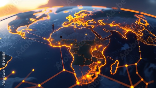 
Illuminated Africa Map: People and Connections on a Global Scale