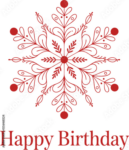 Red snowflake design with happy birthday text ideal for festive greeting cards and celebrations