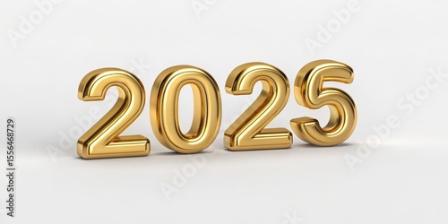 Gold 3D Render of 2025 New Year's Concept,White Background, 3D Model, New Year, Happy New Year New Year's Eve, Holiday