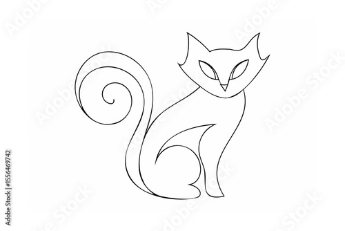 Elegant black cat outline with curled tail feline animal