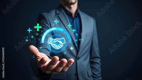 Trusted partner. Trustworthy collaboration, company or contract. Confidence to work together. Businessman turning knob to highest trust levels. Build trust in business and finance relationships. 