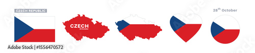 czech republic flag and map set. czech flag in official colors and proportions. independence day 28 october, map, circle and heart shaped czech 