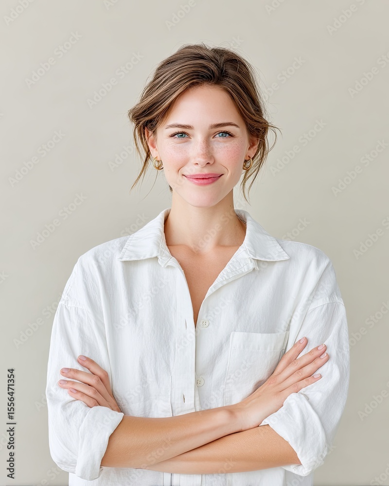 Confident Young Woman in White Shirt Studio Portrait Confident Young Woman in White Shirt Studio Portrait