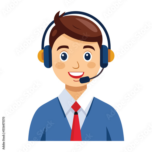Customer service representative smiling with microphone
