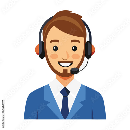 Friendly virtual assistant wearing headset, smiling