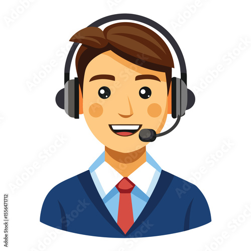 Happy male call center employee answering call