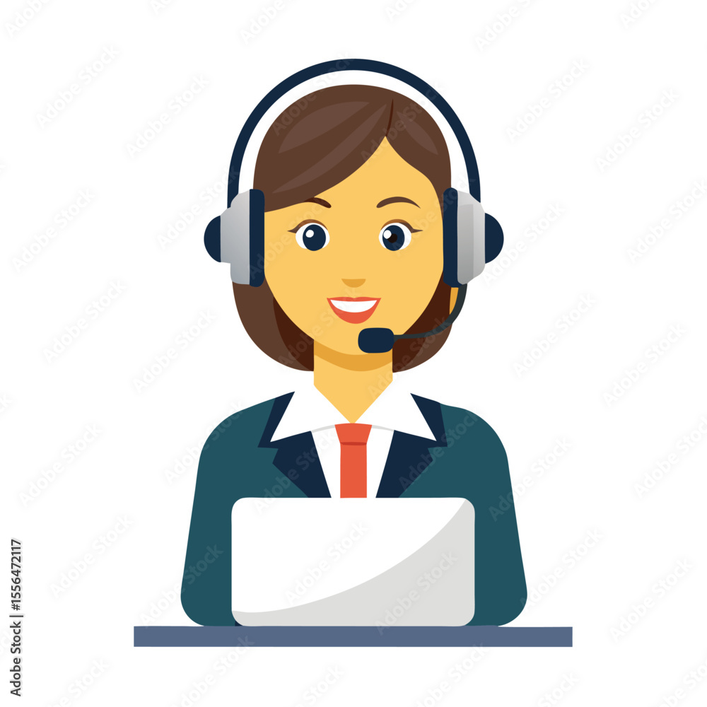 Young woman in headset giving client assistance Young woman in headset giving client assistance