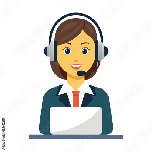 Young woman in headset giving client assistance