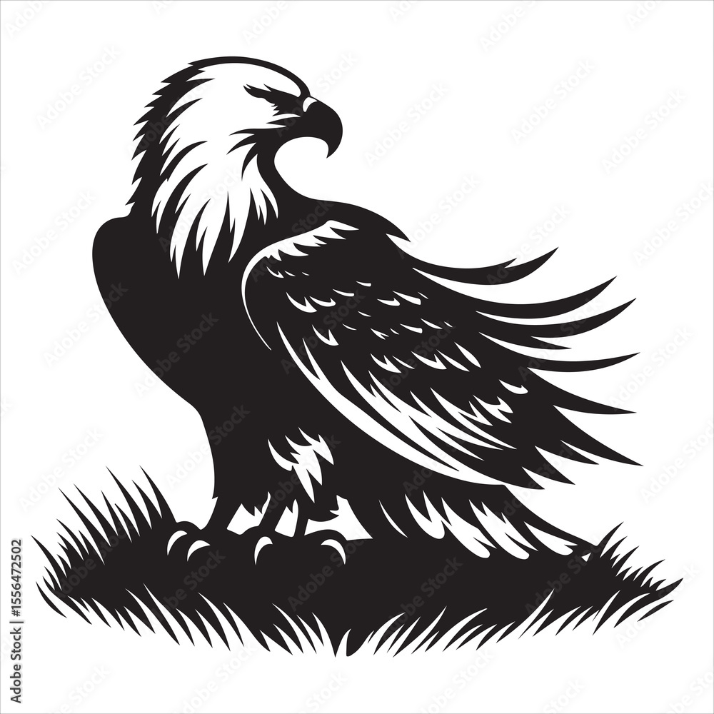 Fototapeta premium siting eagle Silhouette Vector Art, and Graphic, vector black color silhouette 