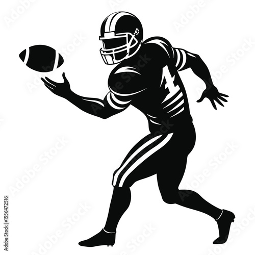 American football player catching ball in motion silhouette illustration