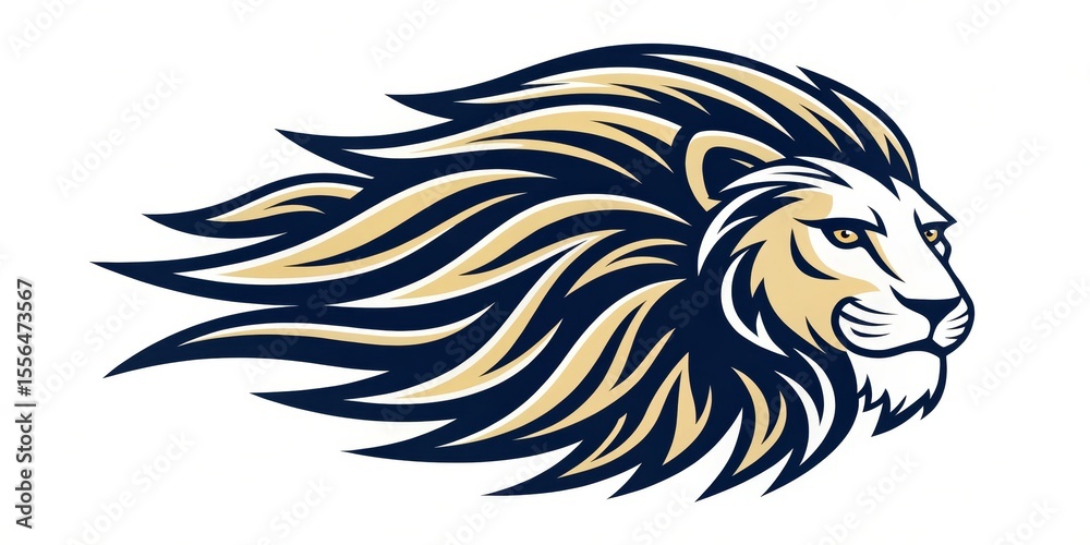 custom made wallpaper toronto digitalMajestic Lion Head Illustration, Gold and Blue Color Palette, Fierce Concept, Logo Design Lion, Mascot