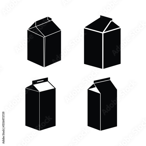 A set of large milk carton box silhouette vector art illustration