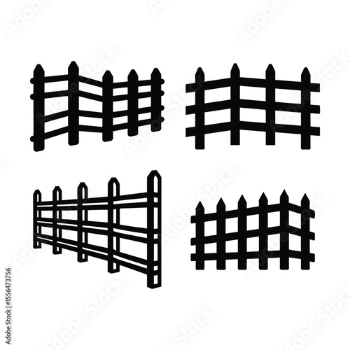 A set of ranch fence silhouette vector art illustration