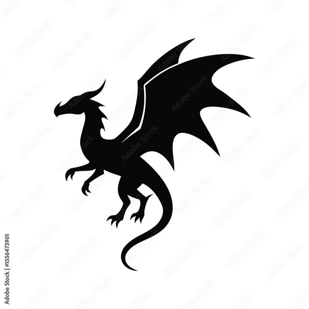 Fototapeta premium Flying dragon silhouette vector art illustration