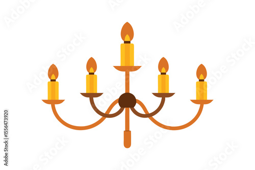 Realistic chandelier with five candles vector art illustration