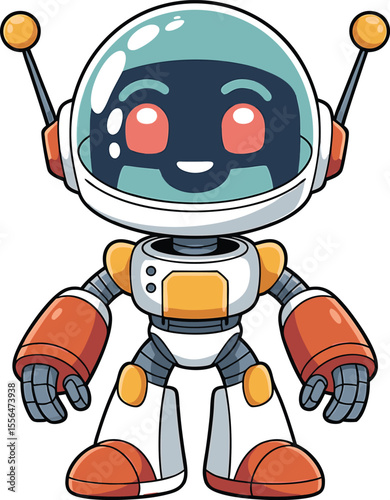 Adorable and friendly robot character in a clean and colorful vector illustration for creative projects
