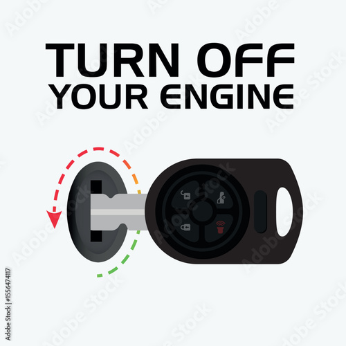 Turn Off Your Engine, Switch Off Your Engine, Signage Vector design element, Do Not Switch On Engine Symbol, Vector Illustration, Isolate On White Background Icon