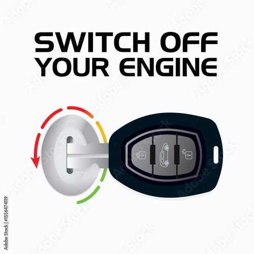 Switch Off Your Engine, Turn Off Your Engine, Signage Key Vector design element, Do Not Switch On Engine Symbol, Isolate On White Background Icon, press the start, stop button to stop the engine