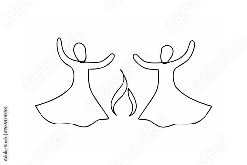 Two figures dancing around a flame dance fire