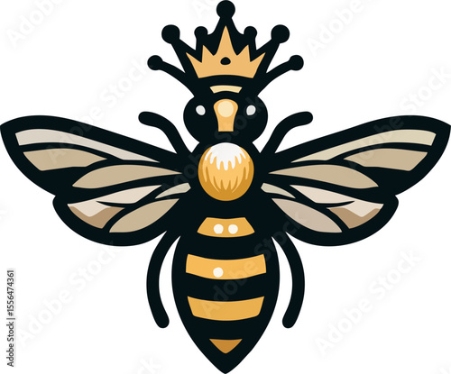 Royal Queen Bee Mascot Logo – Elegant Crowned Honeybee Vector Illustration