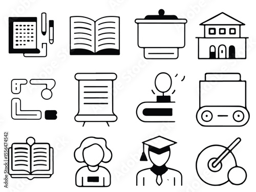 Education Line Icons Set – School, Learning, Science, and Academic Symbols, E-learning, online education icons set. Distance learning icons collection. 