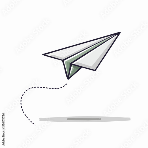 A single paper airplane mid-flight with a dashed trail behind it
