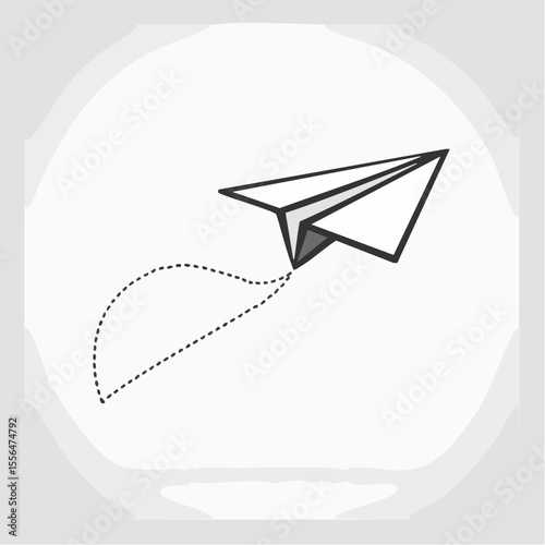 A single paper airplane mid-flight with a dashed trail behind it
