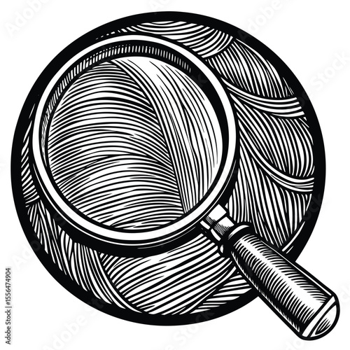Magnifying glass over textured circle search explore