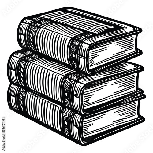 Stacked books black white illustration black and white