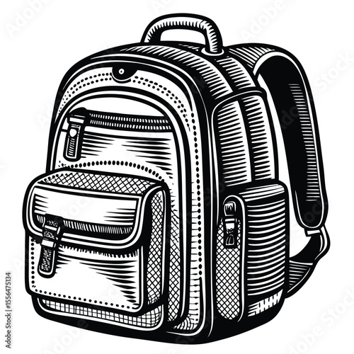 Black and white classic backpack illustration school