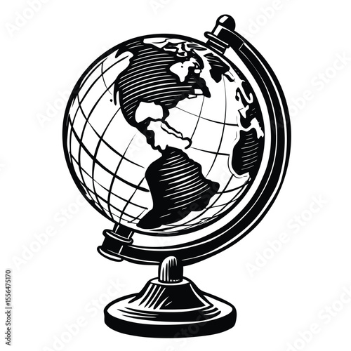 Black and white classroom globe on stand world earth