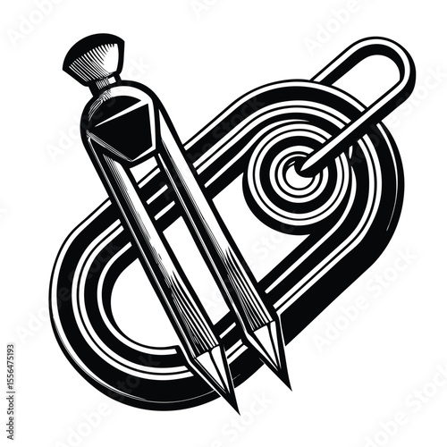 Black and white drawing of a drafting compass drawing tool