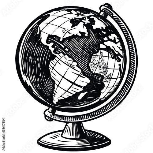 Black and white classroom globe on stand world earth