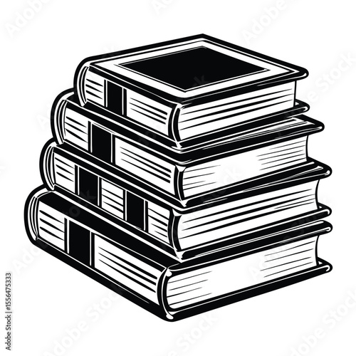 Black and white icon of stacked books reading knowledge