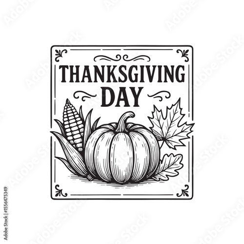 Thanks Giving Day Label Design Black And White