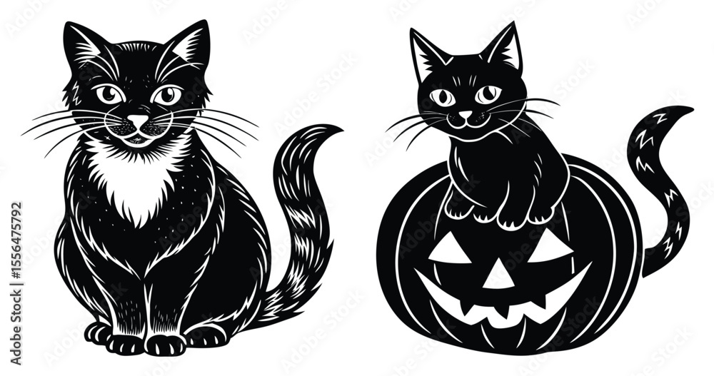 Fototapeta premium Halloween witch holding a glowing pumpkin lantern, vector illustration.