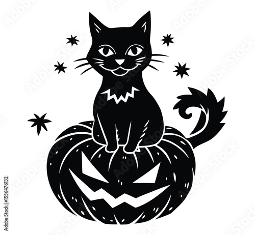 Halloween witch stirring a glowing pumpkin cauldron, cartoon vector.

