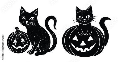 Halloween witch stirring a glowing pumpkin cauldron, cartoon vector.

