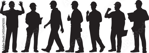 Construction Worker Silhouette Set Labor Art Minimalist Pose Design Industrial Workforce Illustration Collection