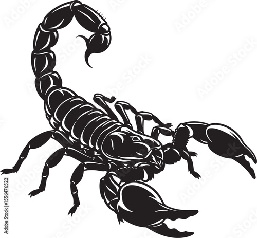 Powerful black scorpion silhouette, perfect for tattoo design or graphic art.
