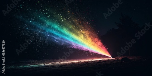Night Rainbow Powder Explosion Long Exposure Photography, Colorful, Fantasy, Stars, Magic Keywords Light Painting, Rainbow