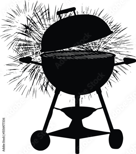 Barbecue Fireworks Silhouette - Patriotic Cookout