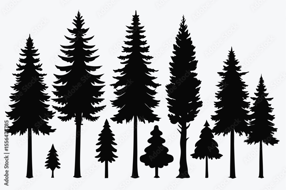 Obraz premium Silhouettes of evergreen trees in a forest setting 
