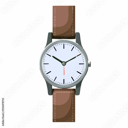 A wristwatch with a minimalist round face and leather band
