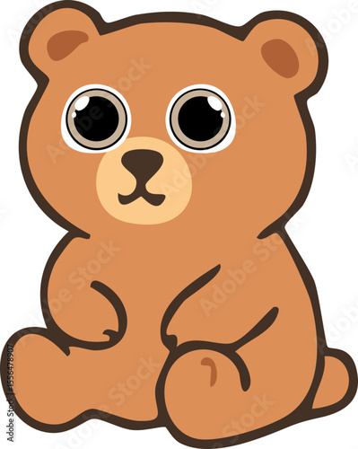 A cute cartoon teddy bear with big round eyes, sitting calmly in a kawaii-style illustration.