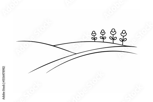Rolling hills with simple flowers nature landscape